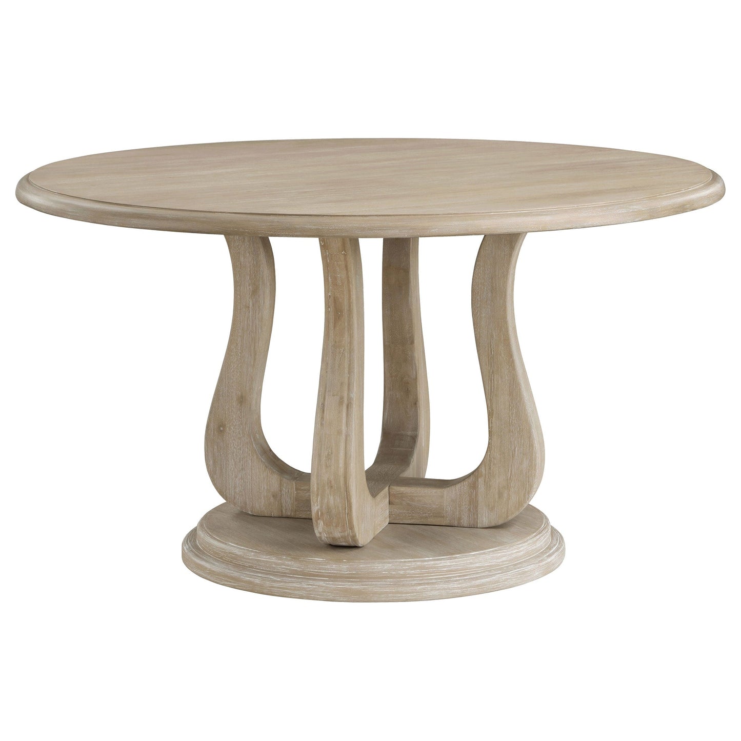 Trofello Round Dining Table with Curved Pedestal Base White Washed