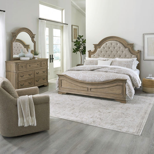 Magnolia Manor - King Uph Bed, Dresser & Mirror