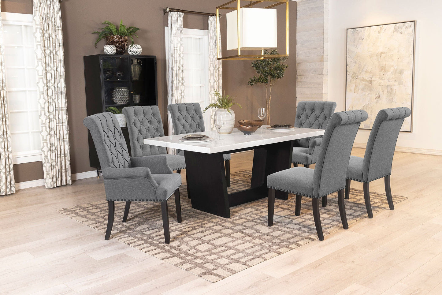 Alana Fabric Upholstered Dining Arm Chair Grey