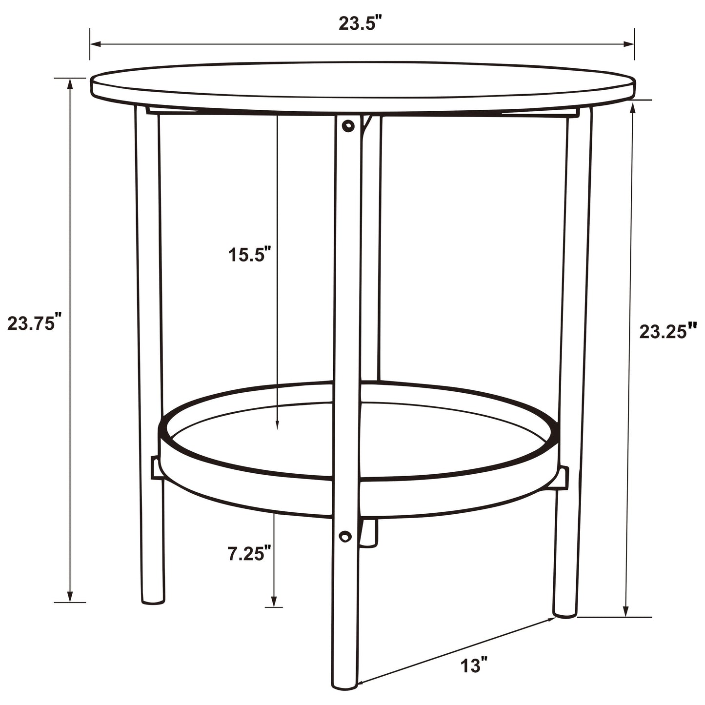 Delfin Round Glass Top End Table with Shelf Black and Brown