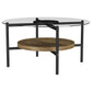 Delfin Round Glass Top Coffee Table with Shelf Black and Brown