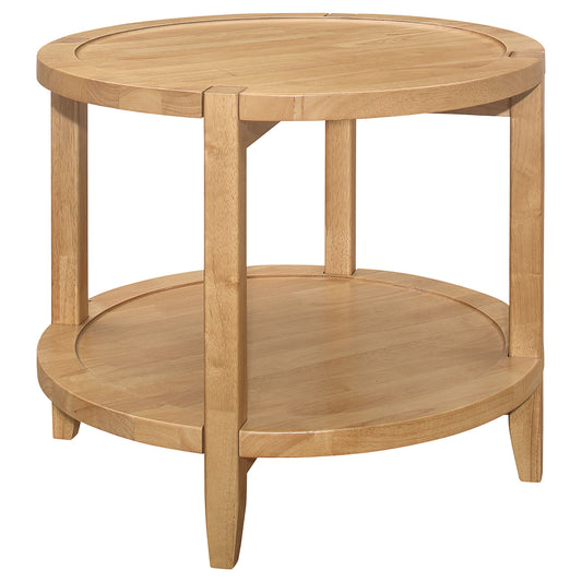 Camillo Round Solid Wood End Table with Shelf Maple Brown