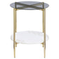 Jonelle Round Glass Top End Table White Marble Shelf Gold