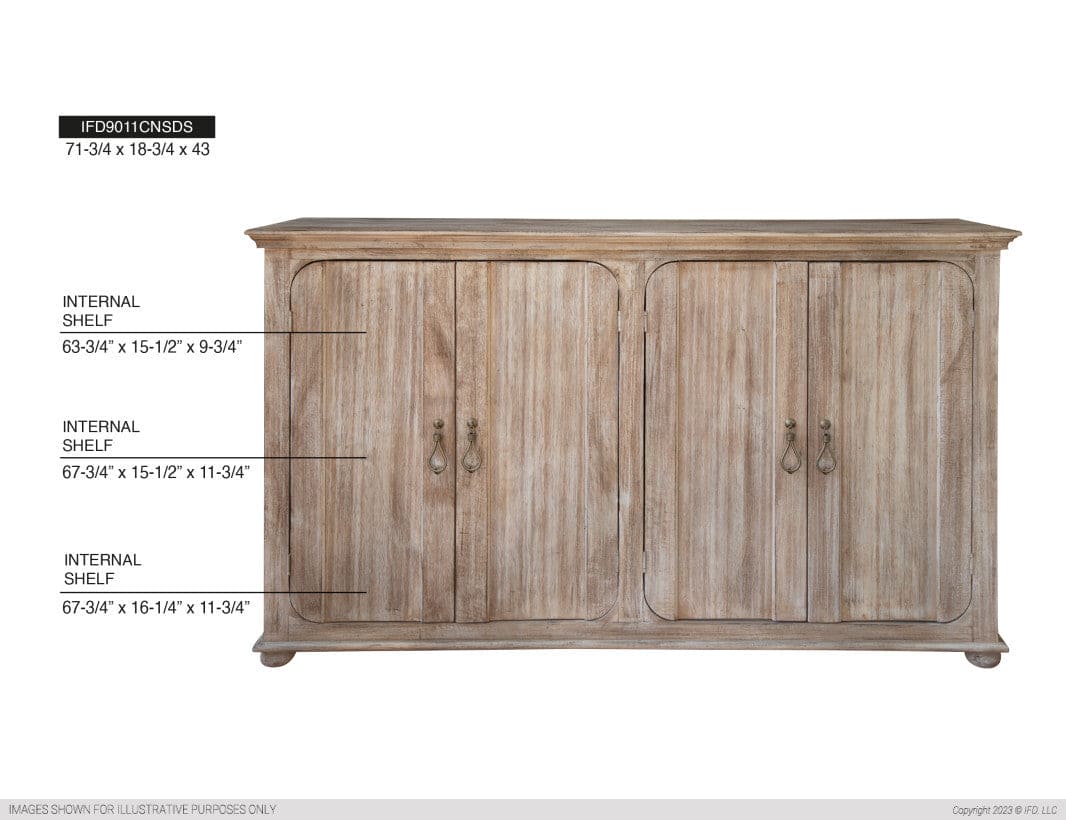4 Doors Console, Two fixed shelves, Drift Sand finish