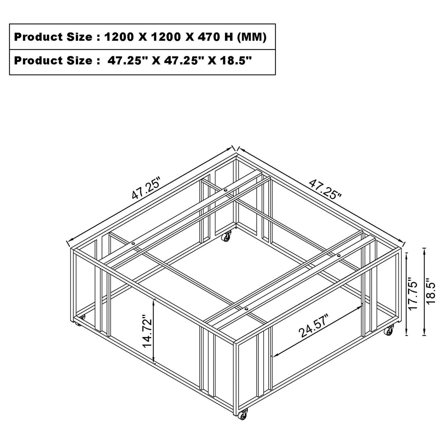 Adri Square Glass Top Coffee Table with Casters Black Nickel