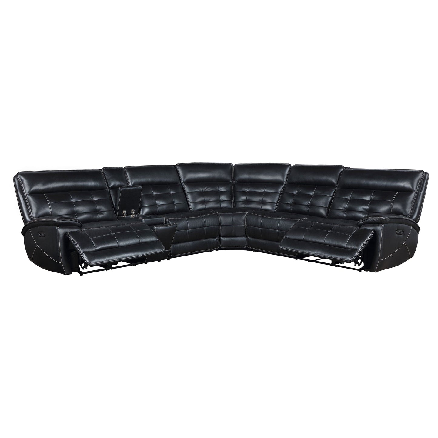 Hewitt Leather Dual Power Reclining Sectional Sofa Black