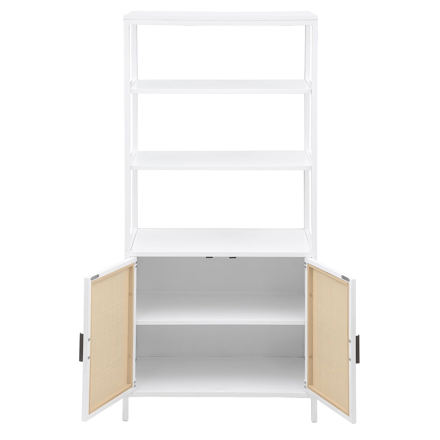 Amherst 3-shelf Radio Weave Cane Metal Accent Cabinet White