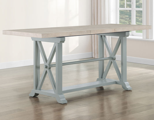 Darcy 64-82″Counter Table with 18-inch leaf, Mint Green and Natural Finish