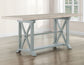 Darcy 5-Piece 64-82″Counter Set with 18-inch leaf, Mint Green and Washed Linen Finish