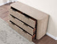 Henry 65″ 6-Drawer Reeded Dresser, Tan Finish