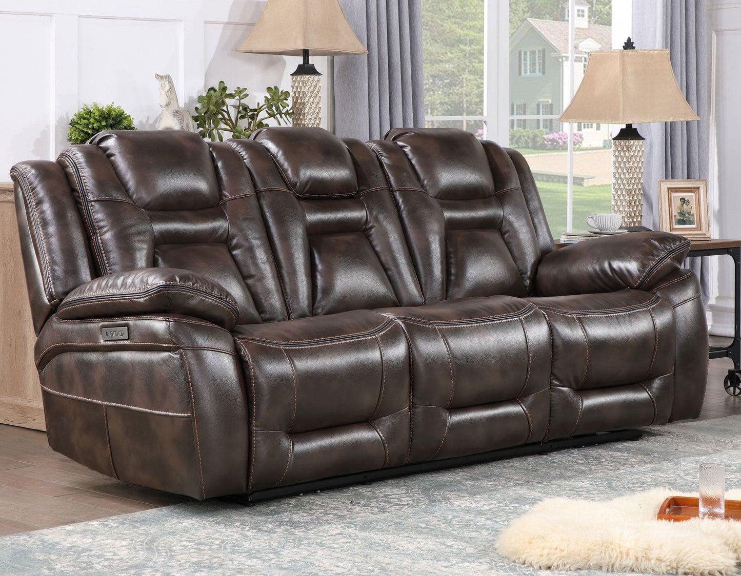 Oportuna Dual-Power Reclining Sofa w/Drop-Down Table