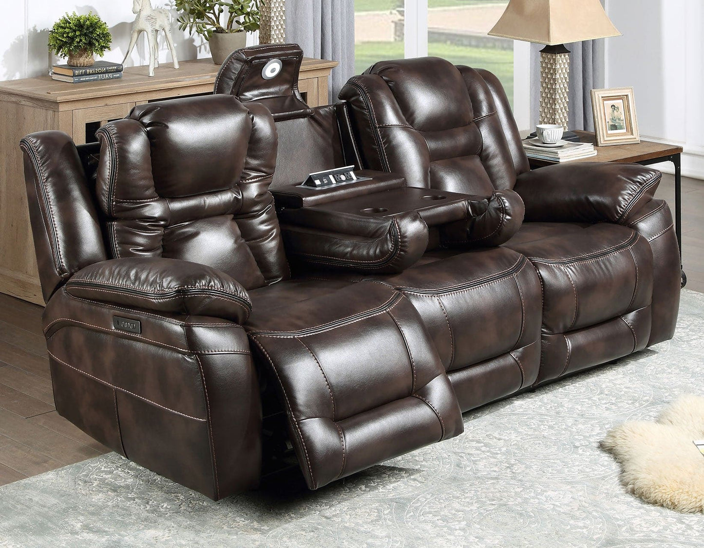 Oportuna Dual-Power Reclining Sofa w/Drop-Down Table