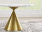 Conrad 48″White Marble Top Table with Gold Conical Base