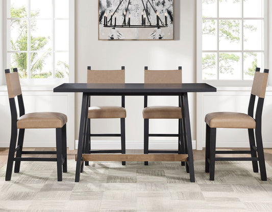 Aubrey 5-Piece 59.5″ Counter Dining Set, Black Finish