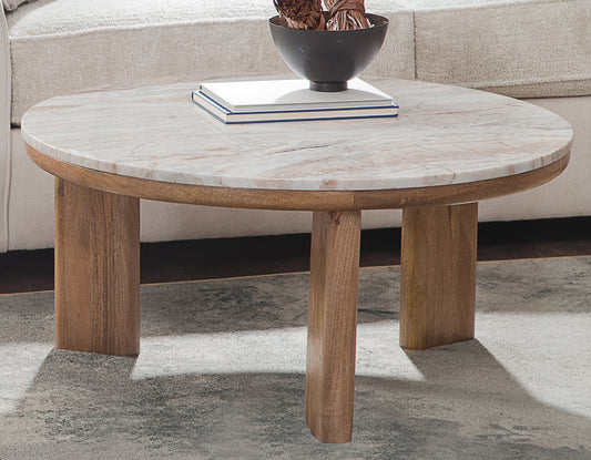 Sidney 36″ Round Brown Marble Top Coffee Table