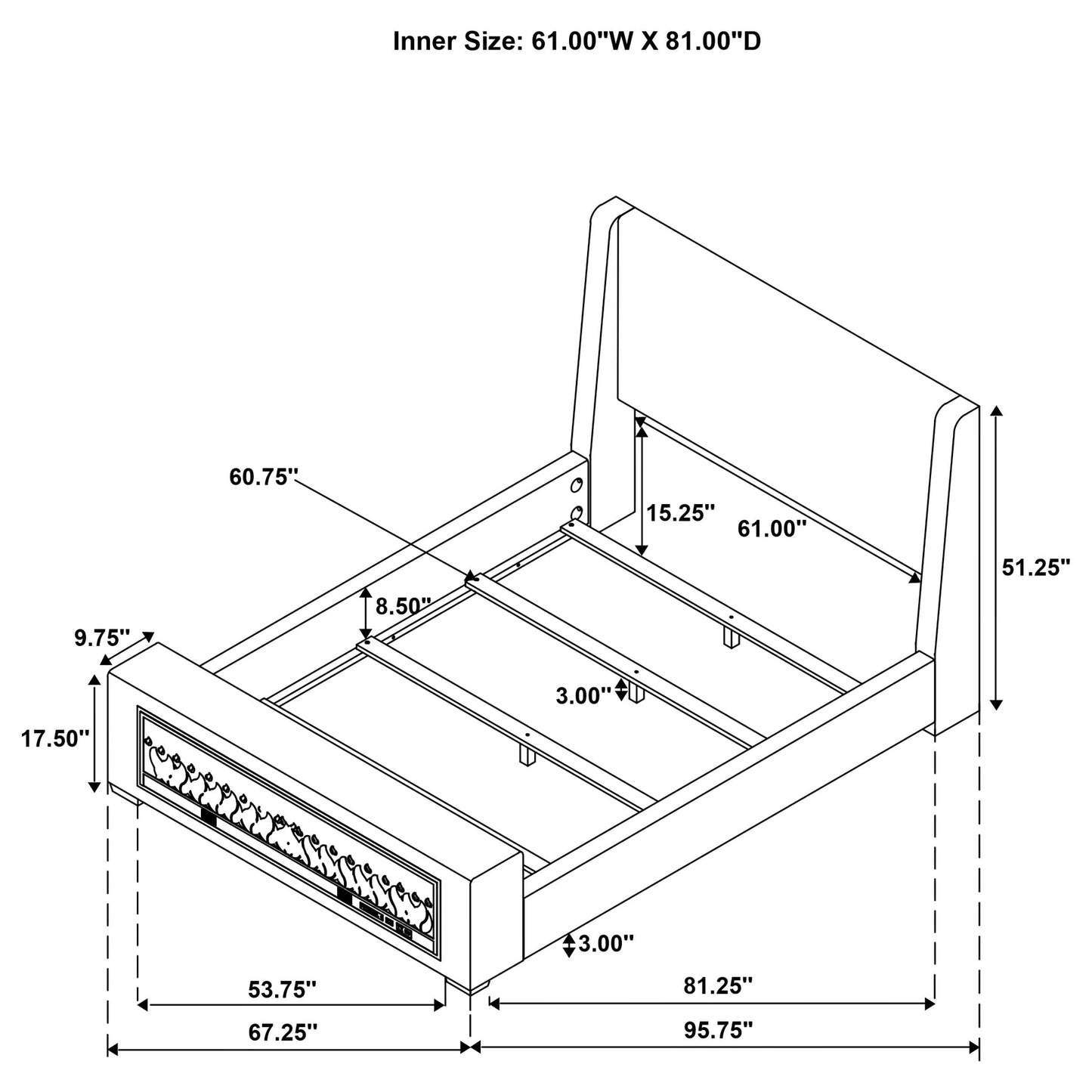 Preston Upholstered Queen Audio Flame Visualizer Bed Dark Blue