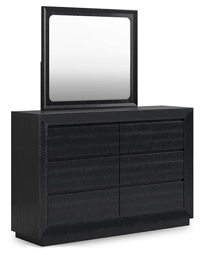 Londer California King Panel Bed with Mirrored Dresser, Chest and 2 Nightstands