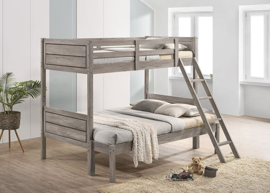 Ryder Wood Twin Over Full Bunk Bed with Mattress Weathered Taupe