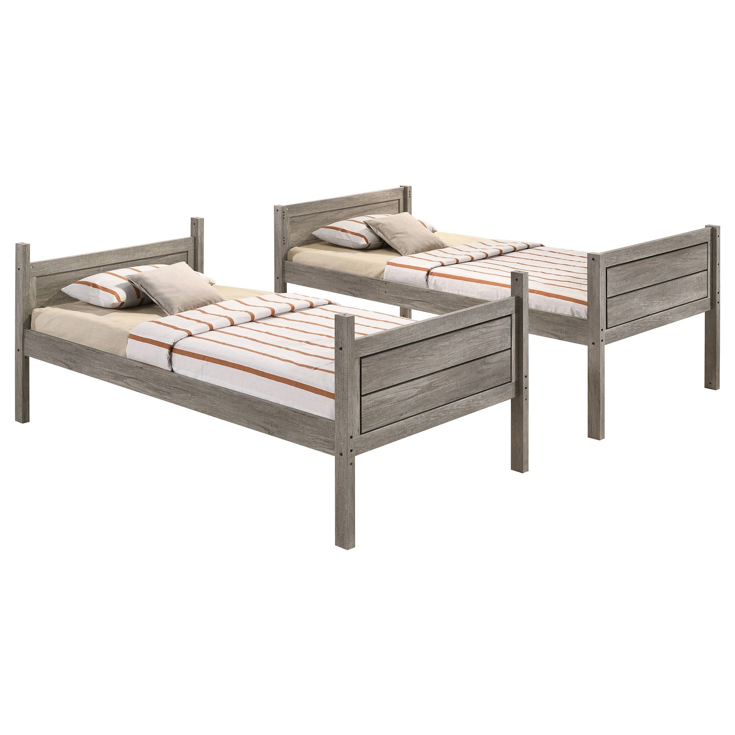 Ryder Wood Twin Over Full Bunk Bed with Mattress Weathered Taupe
