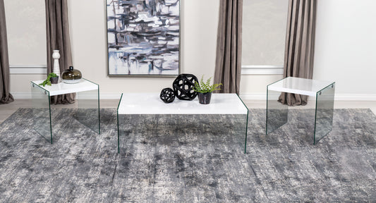 Opal 3-piece Coffee and End Table Set White High Gloss