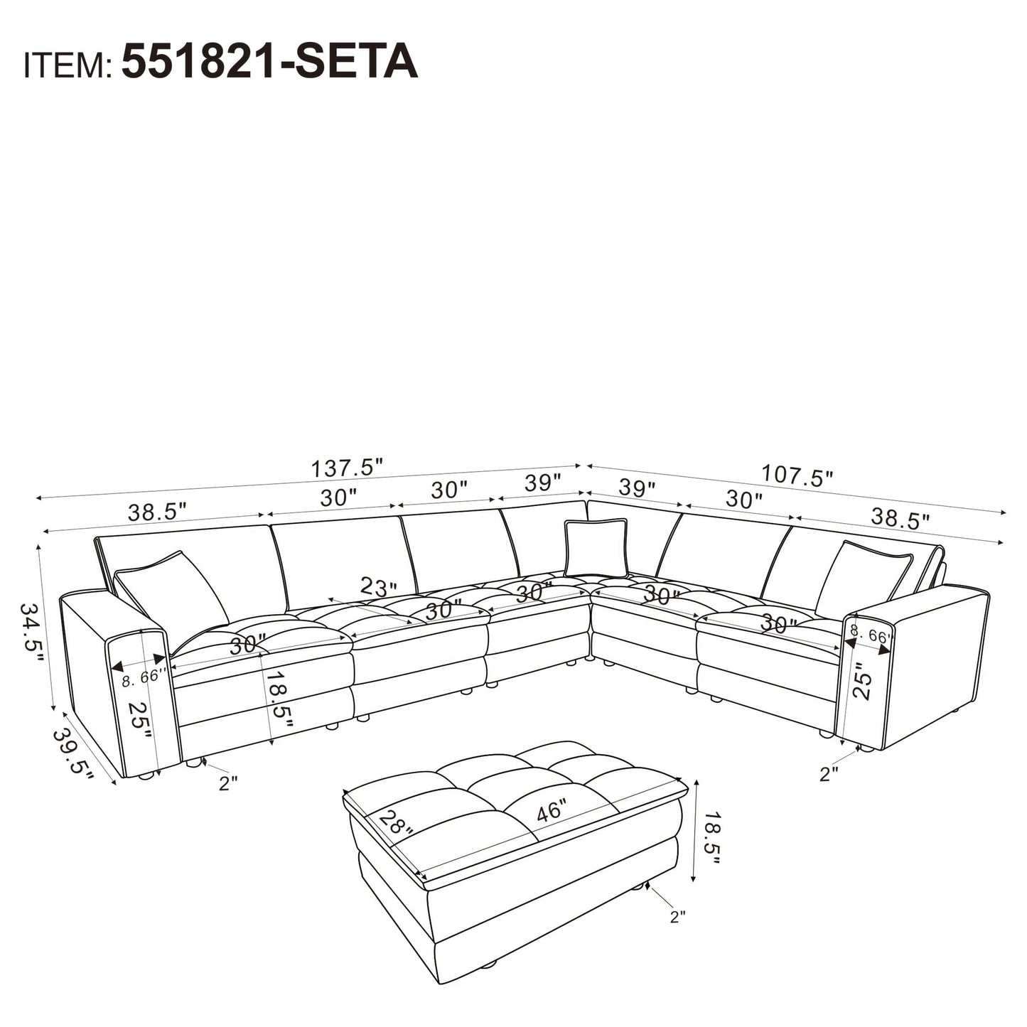 Atlantic 7-piece Upholstered Modular Sectional Sofa Blue