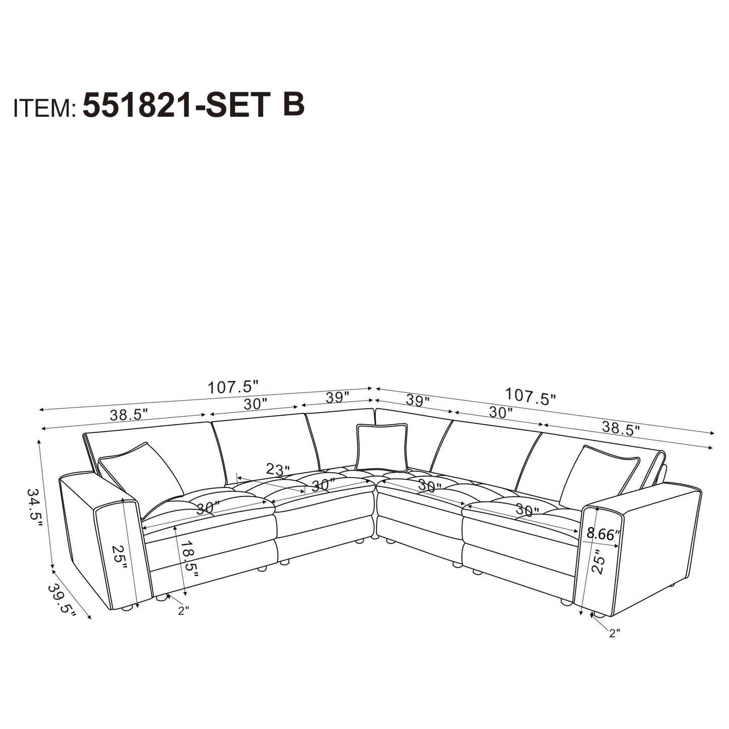Atlantic 5-piece Upholstered Modular Sectional Sofa Blue