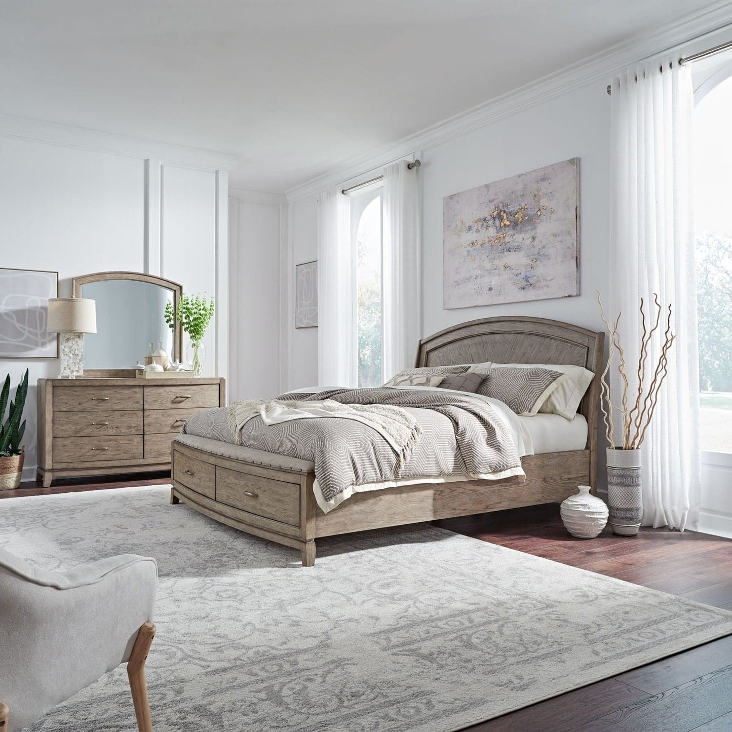 Avalon - King Panel Storage Bed, Dresser & Mirror