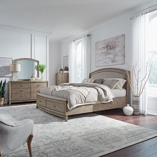 Avalon - King Uph Storage Bed, Dresser & Mirror, Chest