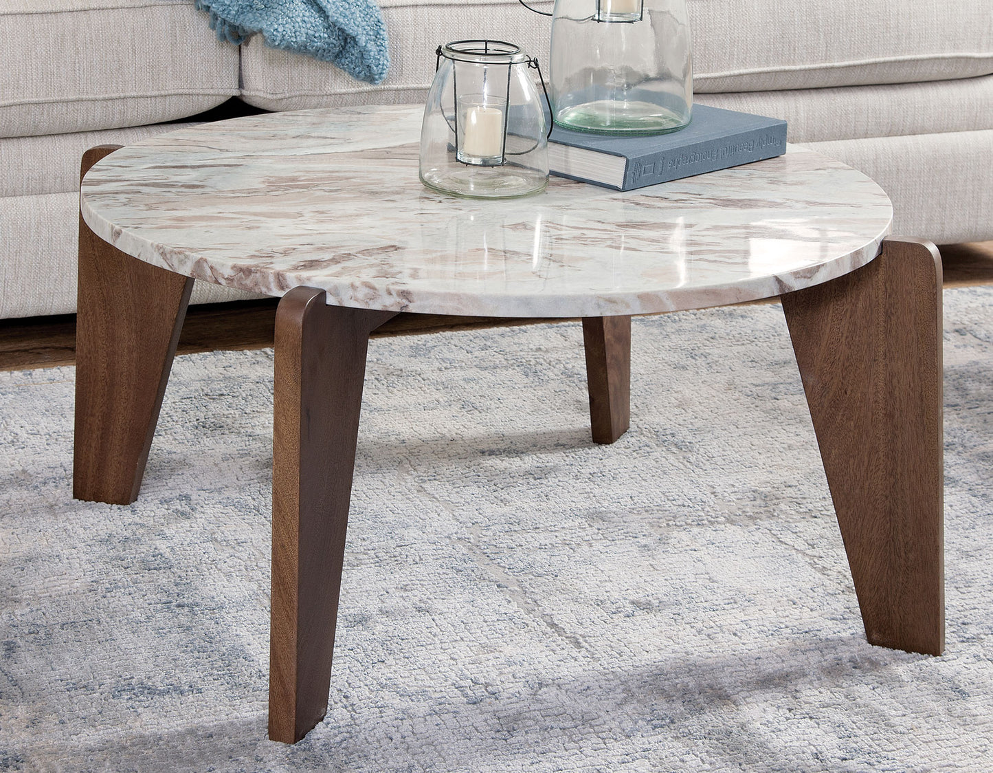 Shavon 32″ Round Solid Toronto Brown Marble Coffee Table