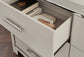 Zyniden King Upholstered Panel Bed with Mirrored Dresser, Chest and Nightstand