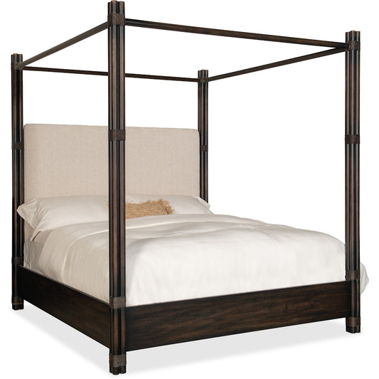 Hooker Furniture Bedroom Retreat Pole Rattan King Upholstered Poster Bed w/Canopy