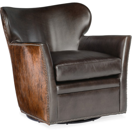 Hooker Furniture Living Room Kato Leather Swivel Chair w/ Dark HOH