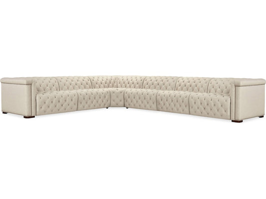 Hooker Furniture Living Room Savion Deux 6 Seat Sectional with Four Power Recliners and Seven Power Headrests
