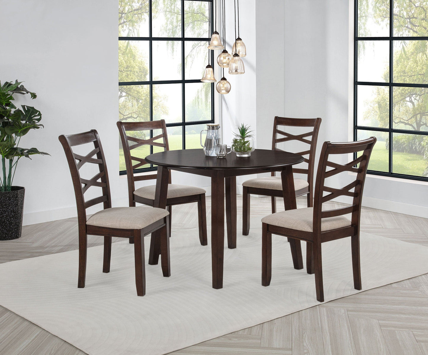 Barton 5-piece Round Wood Dining Table Set Dark Brown