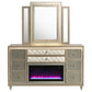 Lorient 8-drawer LED Flame Box Dresser and Mirror Ivory Camel