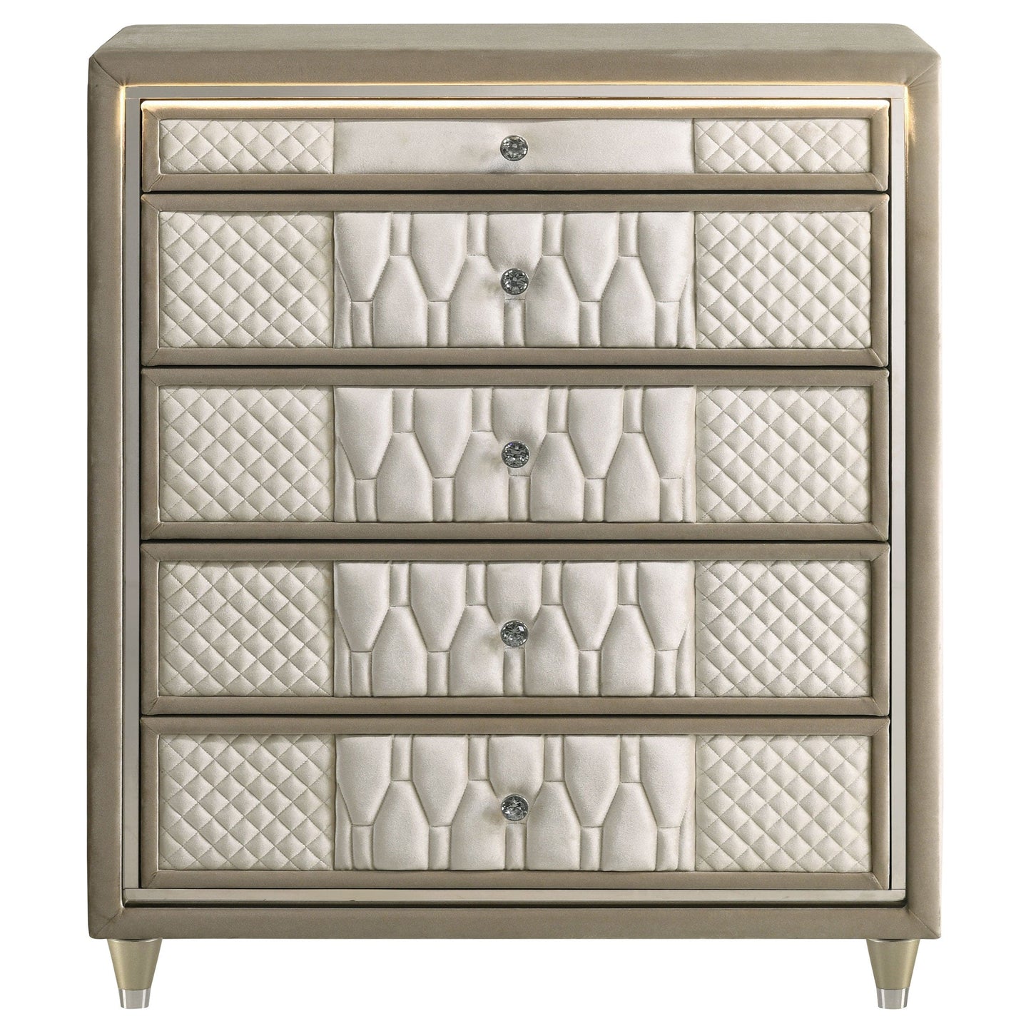 Lorient 5-drawer LED Chest of Drawers Ivory and Camel