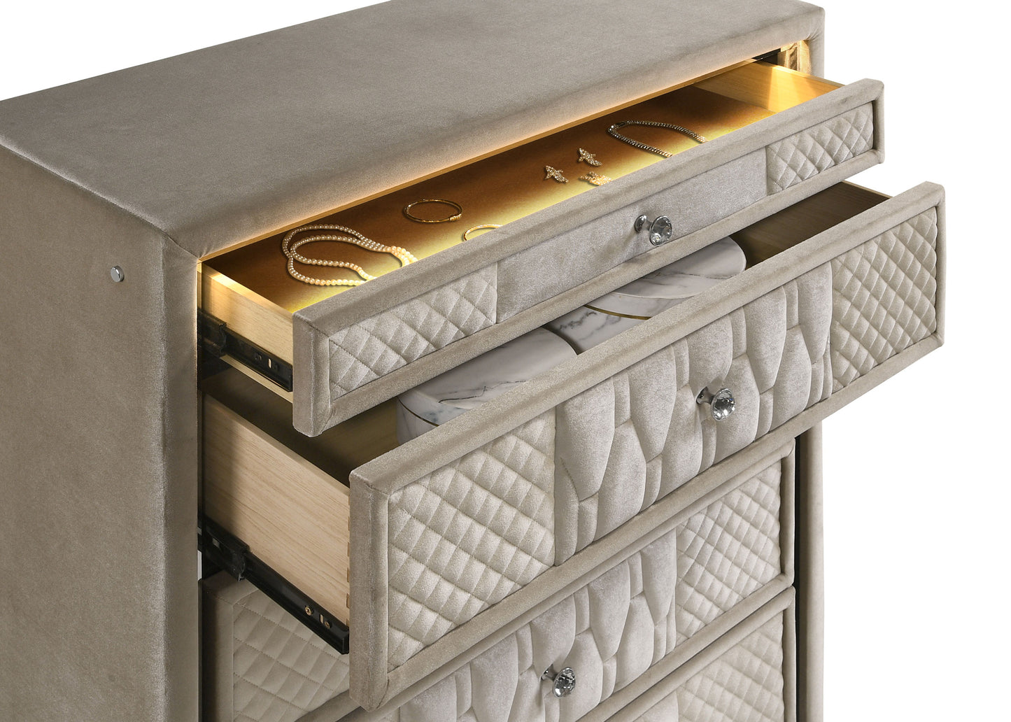Lorient 5-drawer LED Chest of Drawers Ivory and Camel