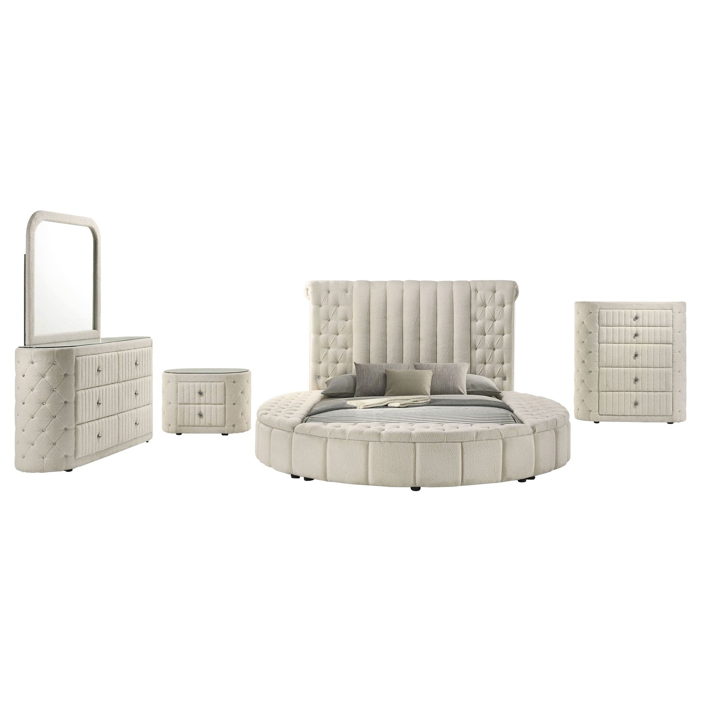 Sonya 5-piece Upholstered Eastern King Bedroom Set Ivory
