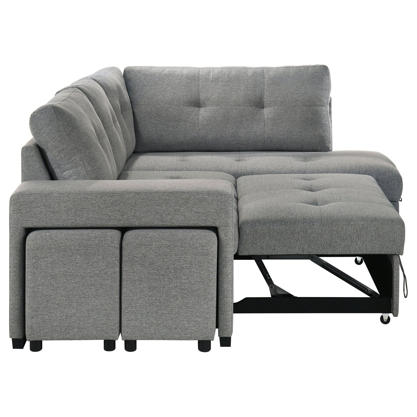 Roanne Fabric Upholstered Sleeper Sectional Sofa Grey
