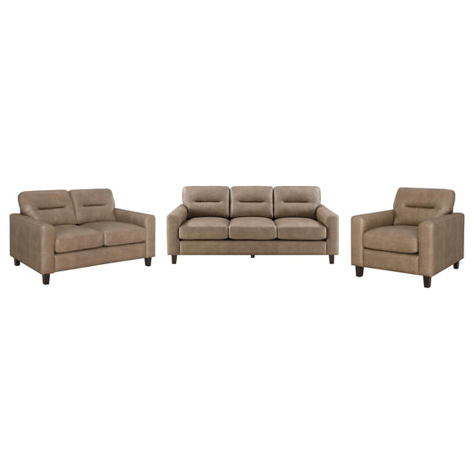 Scotland 3-piece Faux Leather Upholstered Sofa Set Brown