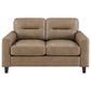 Scotland Faux Leather Upholstered Track Arm Loveseat Brown