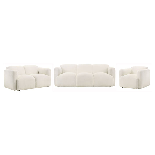 Dorset 3-piece Upholstered Round Track Arm Sofa Set White