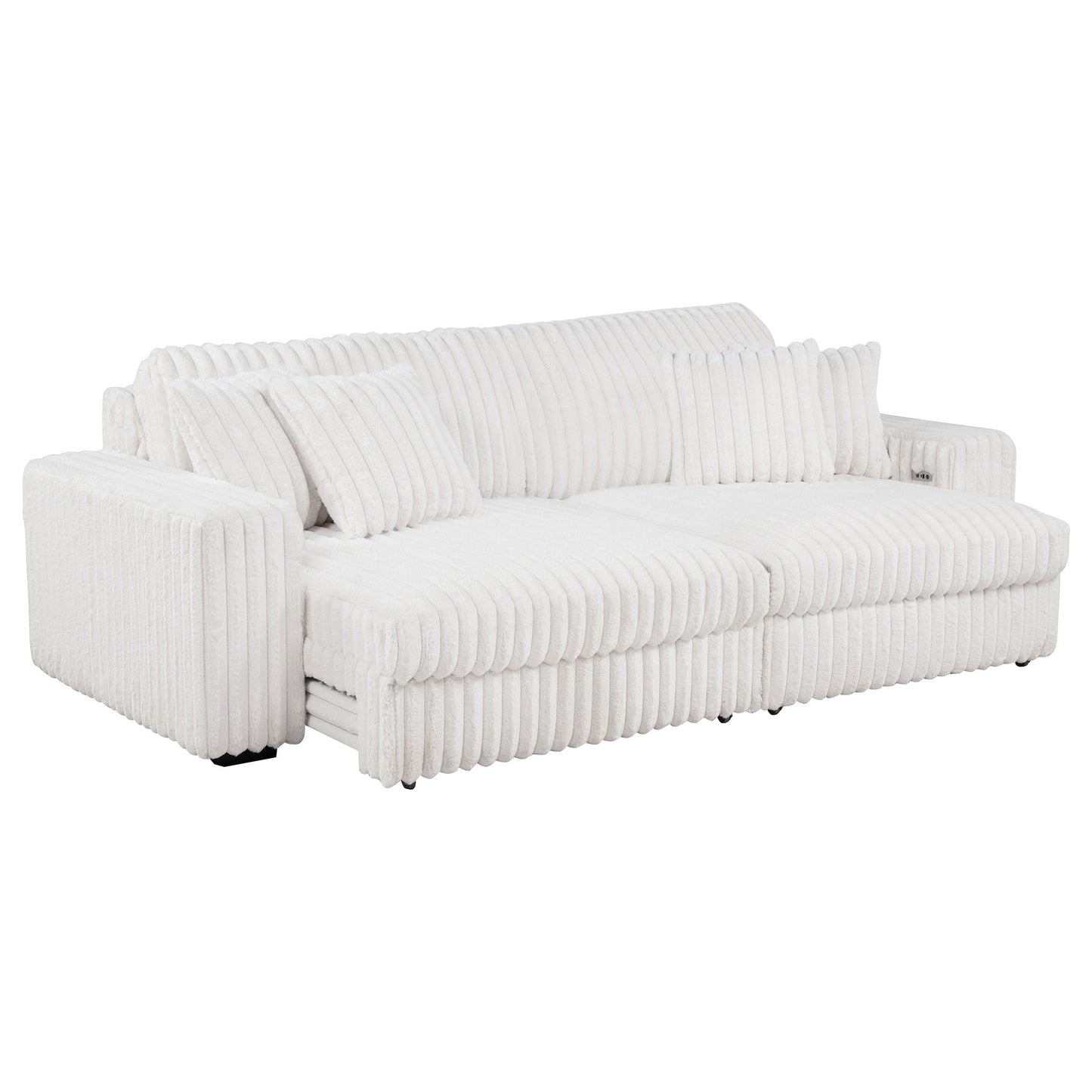 Jacana Corduroy Upholstered Dual Power Chaise Sofa Ivory