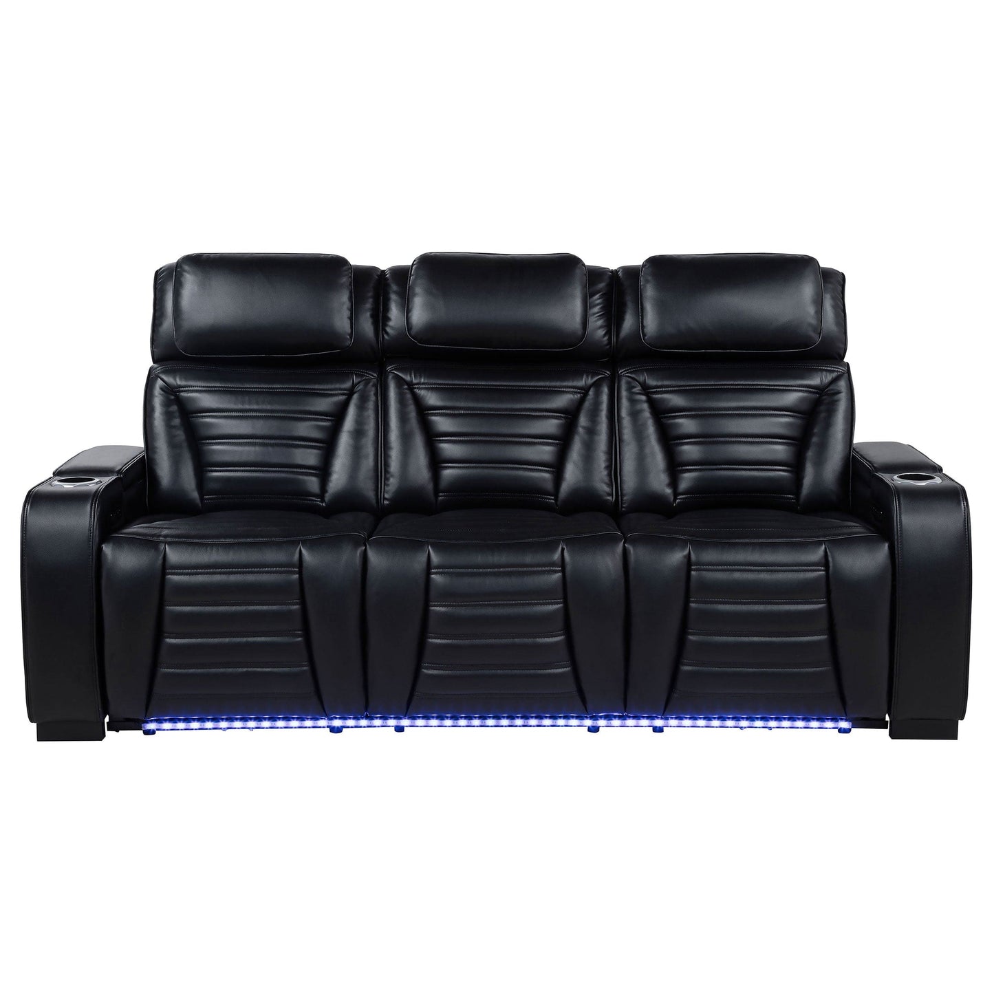 Zuma Faux Leather Dual Power Reclining LED Sofa Black