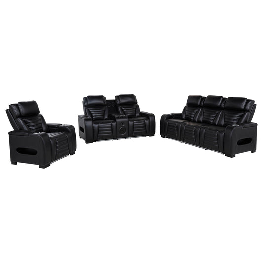 Zuma 3-piece Faux Leather Dual Power LED Sofa Set Black