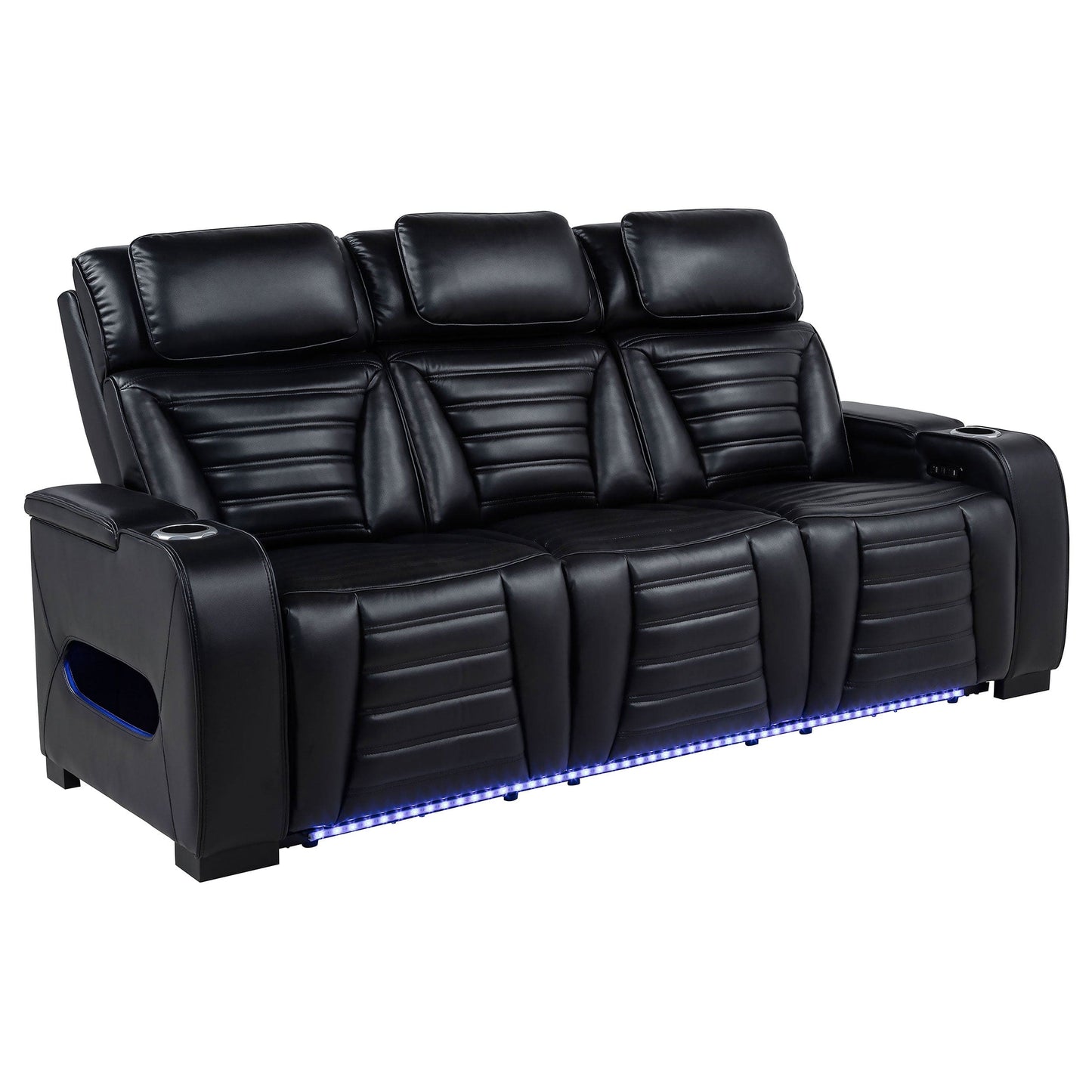 Zuma Faux Leather Dual Power Reclining LED Sofa Black