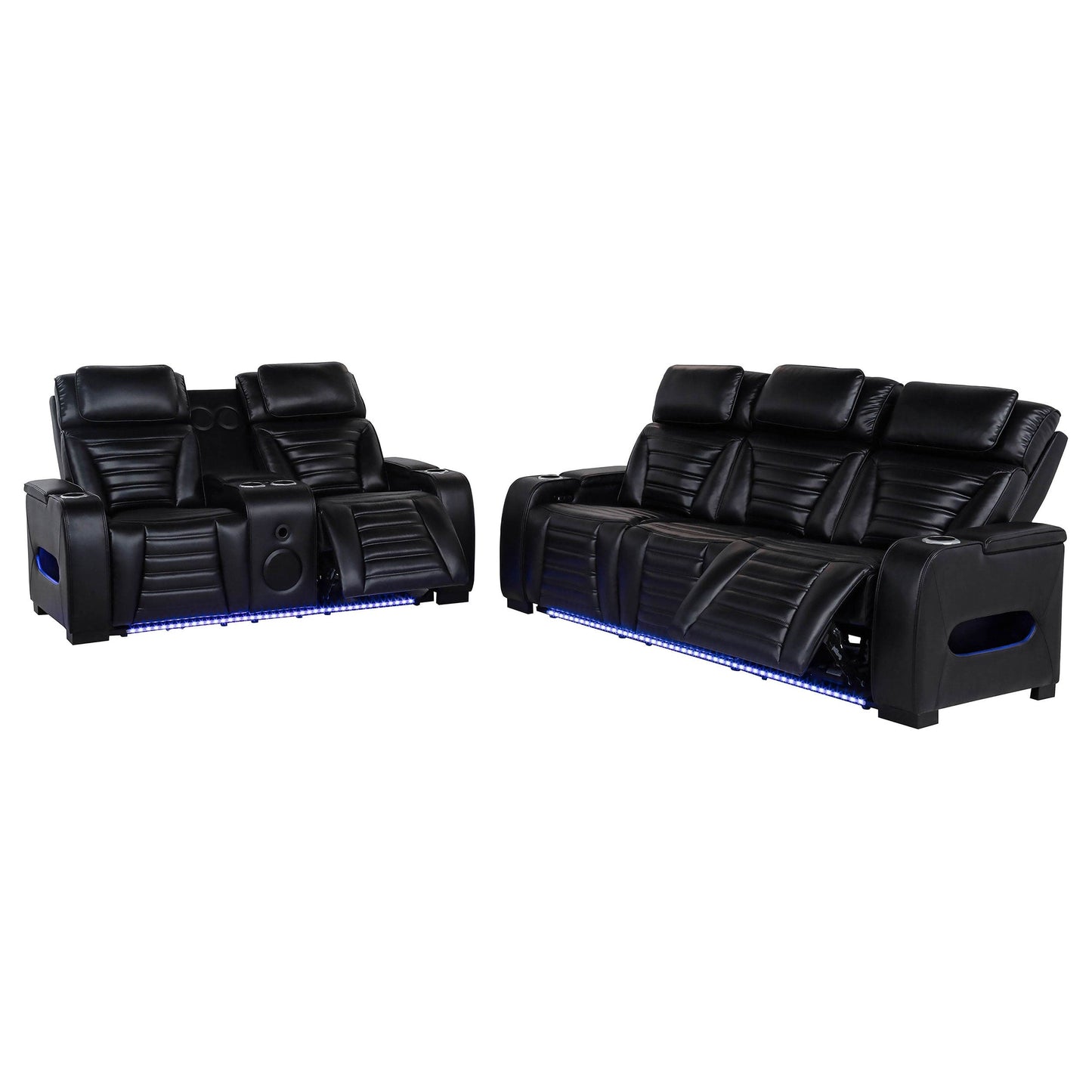 Zuma 2-piece Faux Leather Dual Power LED Sofa Set Black