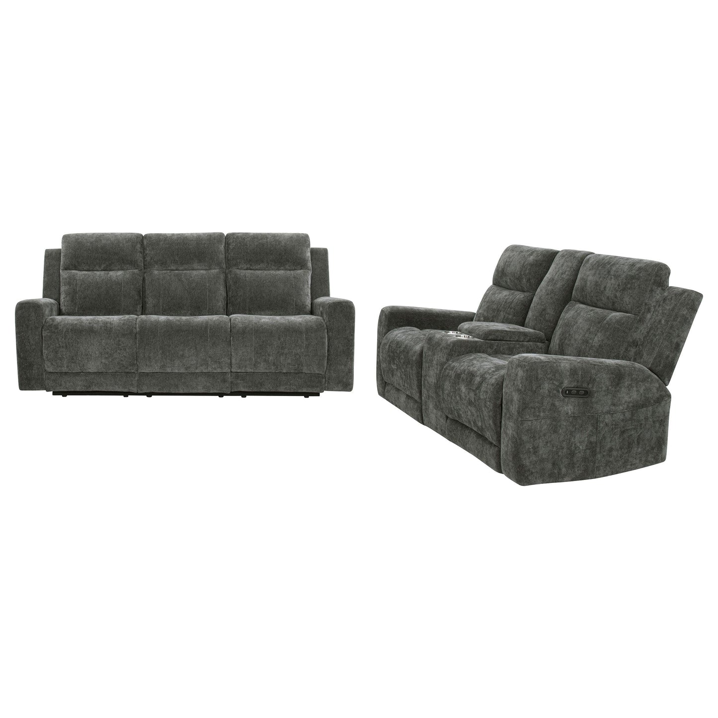 Kennett 2-piece Chenille Power Reclining Sofa Set Dark Grey