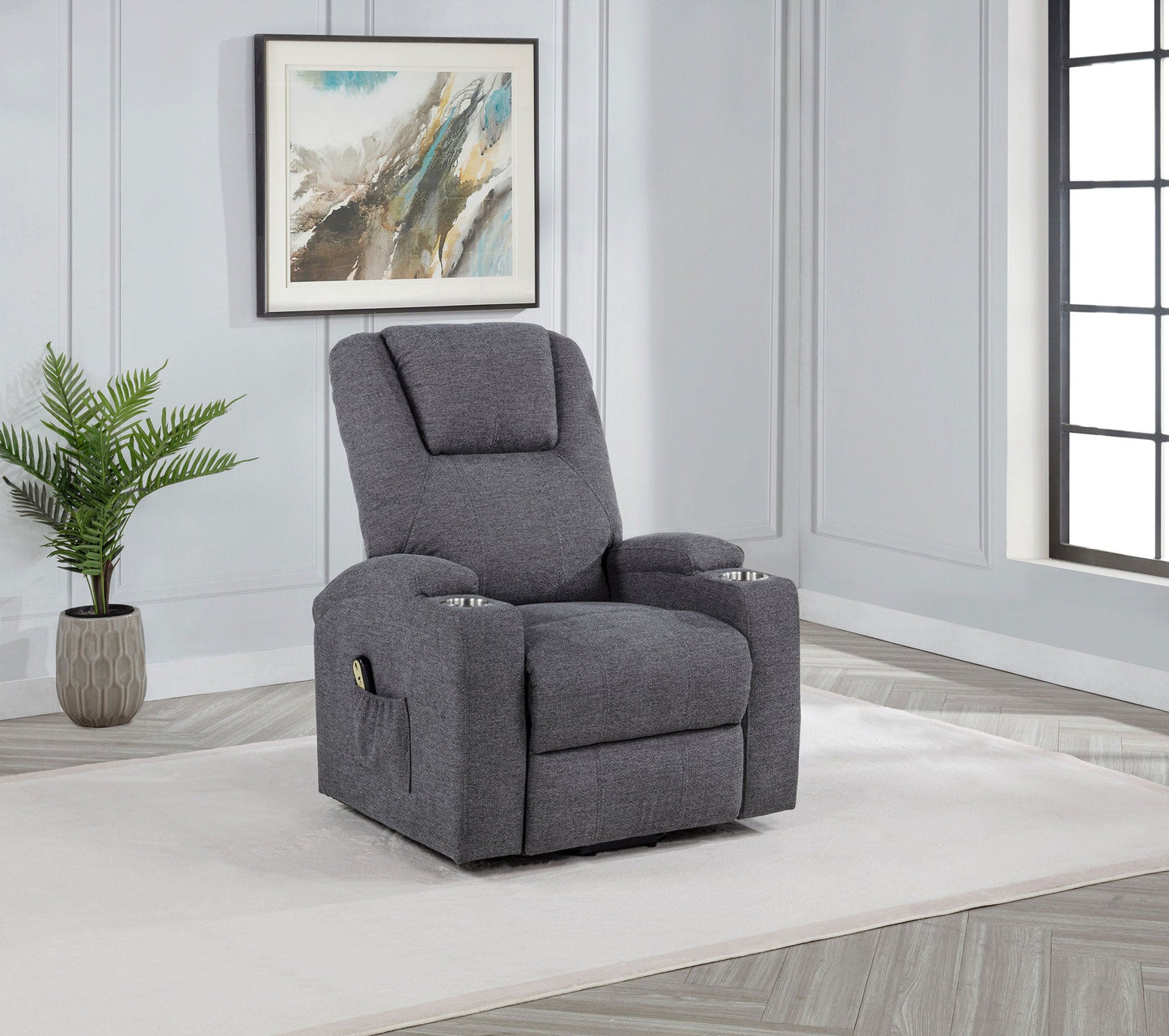 Louie Chenille Upholstered Power Lift Massage Chair Grey