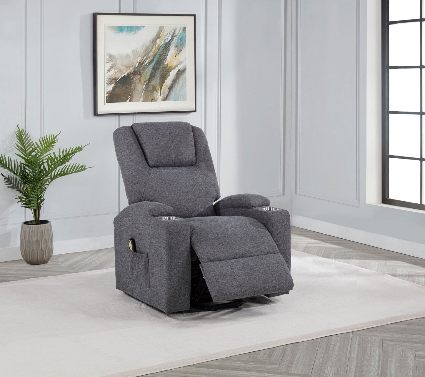 Louie Chenille Upholstered Power Lift Massage Chair Grey